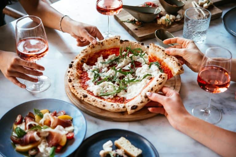 pizza and wine meal