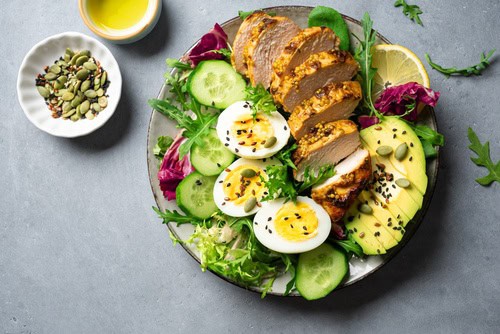 protein mean with chicken and avocado